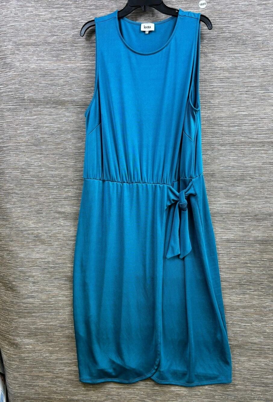 Leota Tank Midi Dress Womens Size 2X Blue Sleeveless Jersey Knit Tie Waist